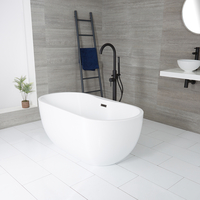Baignoire îlot moderne ovale – Blanc – 180 cm x 75 cm – Trop-plein gris métallisé – Otterton