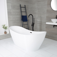 Baignoire îlot moderne ovale – Blanc – 183 cm x 71 cm – Trop-plein gris métallisé – Otterton