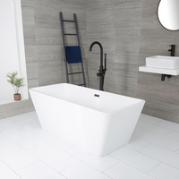 Baignoire îlot moderne rectangulaire – Blanc – 161, 5 cm x 72 cm – Trop-plein gris métallisé – Sandford