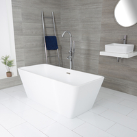 Baignoire îlot moderne rectangulaire – Blanc – 161, 5 cm x 72 cm – Trop-plein nickel brossé – Sandford