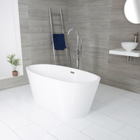 Baignoire îlot ovale – Moderne - Blanc – 159, 5 x 74 cm – Trop-plein nickel brossé – Ashbury - Hudson Reed
