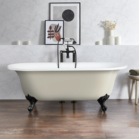 Baignoire îlot rétro - Bord roulé – 173 x 78 cm – Beige - Pieds noirs - Richmond - Hudson Reed