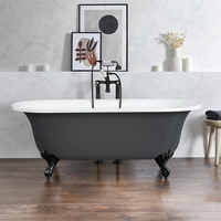 Baignoire îlot rétro - Bord roulé – 173 x 78 cm – Gris - Pieds noirs - Richmond - Hudson Reed
