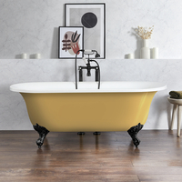Baignoire îlot rétro - Bord roulé – 173 x 78 cm – Jaune - Pieds noirs - Richmond - Hudson Reed