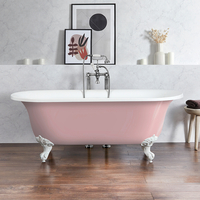 Baignoire îlot rétro - Bord roulé – 173 x 78 cm – Rose - Pieds blancs - Richmond - Hudson Reed