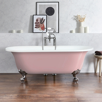 Baignoire îlot rétro - Bord roulé – 173 x 78 cm – Rose - Pieds chromés - Richmond - Hudson Reed