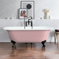 Baignoire îlot rétro - Bord roulé – 173 x 78 cm – Rose - Pieds noirs - Richmond - Hudson Reed