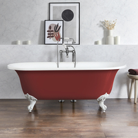 Baignoire îlot rétro - Bord roulé – 173 x 78 cm – Rouge - Pieds blancs - Richmond - Hudson Reed
