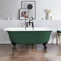 Baignoire îlot rétro - Bord roulé – 173 x 78 cm – Vert - Pieds noirs - Richmond - Hudson Reed
