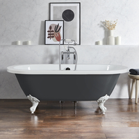 Baignoire îlot rétro - Bord roulé – 178 x 82, 5 cm – Gris - Pieds blancs - Legend - Hudson Reed