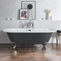 Baignoire îlot rétro - Bord roulé – 178 x 82, 5 cm – Gris - Pieds chromés - Legend - Hudson Reed