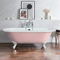 Baignoire îlot rétro - Bord roulé – 178 x 82, 5 cm – Rose - Pieds blancs - Legend - Hudson Reed