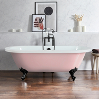 Baignoire îlot rétro - Bord roulé – 178 x 82, 5 cm – Rose - Pieds noirs - Legend - Hudson Reed