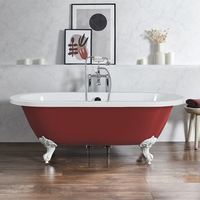 Baignoire îlot rétro - Bord roulé – 178 x 82, 5 cm – Rouge - Pieds blancs - Legend - Hudson Reed