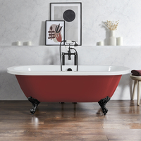Baignoire îlot rétro - Bord roulé – 178 x 82, 5 cm – Rouge - Pieds noirs - Legend - Hudson Reed