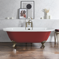 Baignoire îlot rétro - Bord roulé – 178 x 82, 5 cm – Rouge - Pieds or brossé - Legend - Hudson Reed