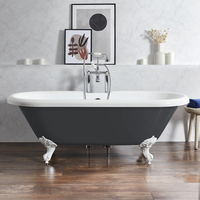 Baignoire îlot rétro - Bord roulé – 179, 5 x 78, 5 cm – Gris - Pieds blancs - Legend - Hudson Reed