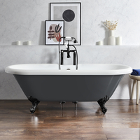 Baignoire îlot rétro - Bord roulé – 179, 5 x 78, 5 cm – Gris - Pieds noirs - Legend - Hudson Reed