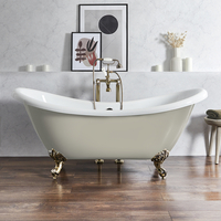 Baignoire îlot rétro - Double dos – 175 x 73 cm – Beige - Pieds or brossé - Legend - Hudson Reed