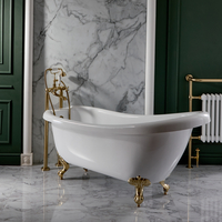 Baignoire îlot rétro – 171 cm x 74 cm – Pieds or satiné ancien – Bords roulés - Legend par Hudson Reed