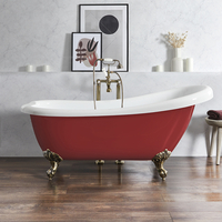 Baignoire îlot rétro – 171 cm x 74 cm – Rouge (Saffron Red) - Pieds or brossé - Legend