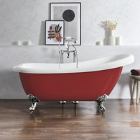 Baignoire îlot rétro – 171 x 74 cm – Rouge - Pieds chromés - Legend - Hudson Reed