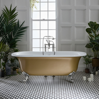 Baignoire îlot rétro à bord roulé – 173 cm x 78 cm – Or - Pieds chromés - Richmond