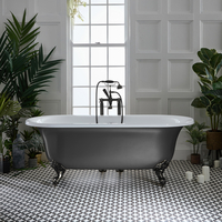 Baignoire îlot rétro à bord roulé – 173 x 78 cm – Étain - Pieds noirs - Richmond - Hudson Reed