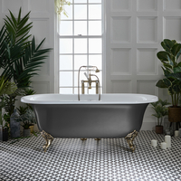 Baignoire îlot rétro à bord roulé – 173 x 78 cm – Étain - Pieds or - Richmond - Hudson Reed