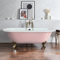 Baignoire îlot rétro à bord roulé – 178 cm x 82, 5 cm – Rose (Camellia Pink) - Pieds or brossé - Legend