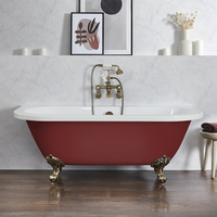 Baignoire îlot rétro à poser au mur – 168, 5 cm x 78 cm – Rouge (Saffron Red) - Pieds or brossé - Richmond