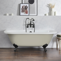 Baignoire îlot rétro à poser au mur – 168, 5 x 78 cm – Beige - Pieds noirs - Richmond - Hudson Reed