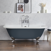 Baignoire îlot rétro à poser au mur – 168, 5 x 78 cm – Bleu - Pieds chromés - Richmond - Hudson Reed