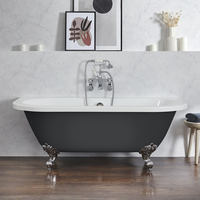 Baignoire îlot rétro à poser au mur – 168, 5 x 78 cm – Gris - Pieds chromés - Richmond - Hudson Reed