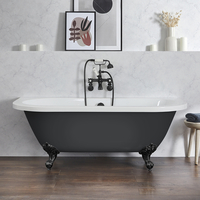 Baignoire îlot rétro à poser au mur – 168, 5 x 78 cm – Gris - Pieds noirs - Richmond - Hudson Reed