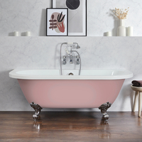 Baignoire îlot rétro à poser au mur – 168, 5 x 78 cm – Rose - Pieds chromés - Richmond - Hudson Reed