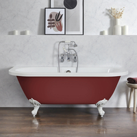 Baignoire îlot rétro à poser au mur – 168, 5 x 78 cm – Rouge - Pieds blancs - Richmond - Hudson Reed