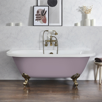 Baignoire îlot rétro à poser au mur – 168, 5 x 78 cm – Violet - Pieds or brossé - Richmond - Hudson Reed