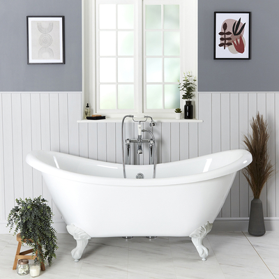 Baignoire îlot rétro
ancienne - 175 x 73 cm - Pieds
pattes lion blanc - Legend -
Hudson Reed