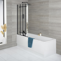 Baignoire rectangulaire - Avec pare baignoire pliant noir,  tablier frontal et bonde – 150 cm x 70 cm - Exton