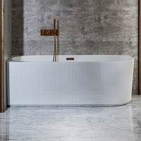 Baignoire semi-îlot d’angle gauche cannelée – 170 cm x 80 cm – Trop plein cuivre satiné - Florence