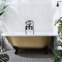 Baignoire semi-îlot d’angle rétro – 168, 5 cm x 75 cm – Or - Pieds noirs - Angle droit - Legend