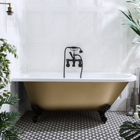 Baignoire semi-îlot d’angle rétro – 168, 5 cm x 75 cm – Or - Pieds noirs - Angle gauche - Legend