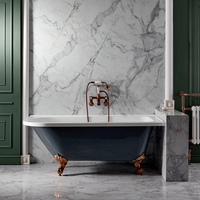 Baignoire semi-îlot rétro d’angle - Gris pierre - Pieds cuivre satiné - 168, 5 x 75 cm - Angle droit - Hudson Reed