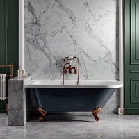 Baignoire semi-îlot rétro d’angle - Gris pierre - Pieds cuivre satiné - 168, 5 x 75 cm - Angle gauche - Hudson Reed