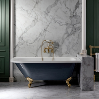 Baignoire semi-îlot rétro d’angle - Gris pierre - Pieds or doré - 168, 5 x 75 cm - Angle droit - Hudson Reed