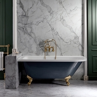 Baignoire semi-îlot rétro d’angle - Gris pierre - Pieds or doré - 168, 5 x 75 cm - Angle gauche - Hudson Reed