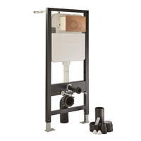 Bâti support long pour cuvettes suspendues et réservoir encastrable – Plaque de déclenchement ronde cuivre satiné