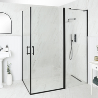 Cabine de douche d’angle rétro – Doubles portes pivotantes – Noir – 70 cm x 70 cm - Langley
