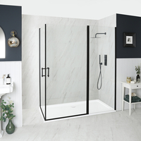 Cabine de douche d’angle rétro et receveur – Doubles portes pivotantes – Noir – 70 cm x 70 cm - Langley